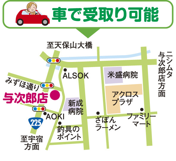 与次郎店店舗への道案内画像